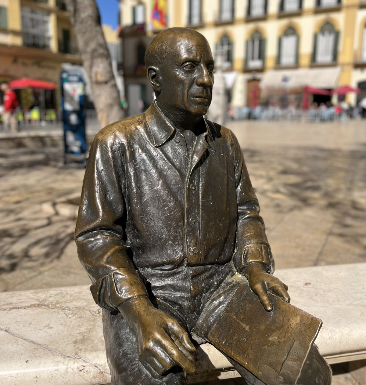 Pablo Picasso statue in Plaza de la Merced, Malaga, Spain.