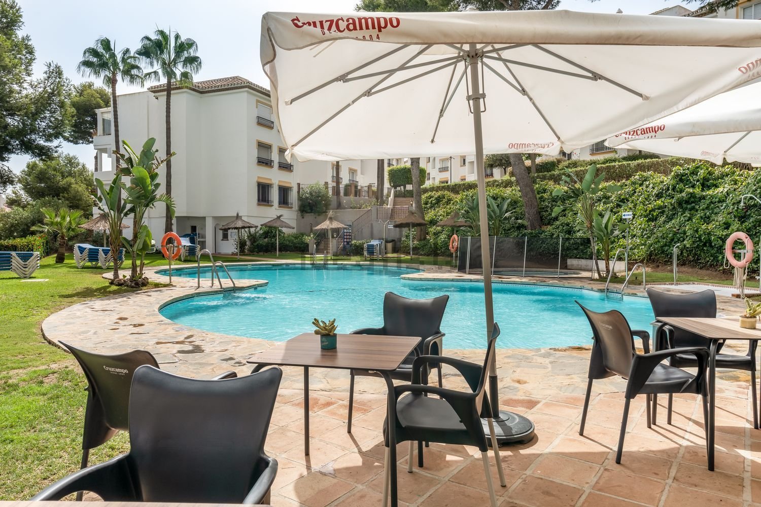 Contemporary apartment complex with pool on the Costa del Sol