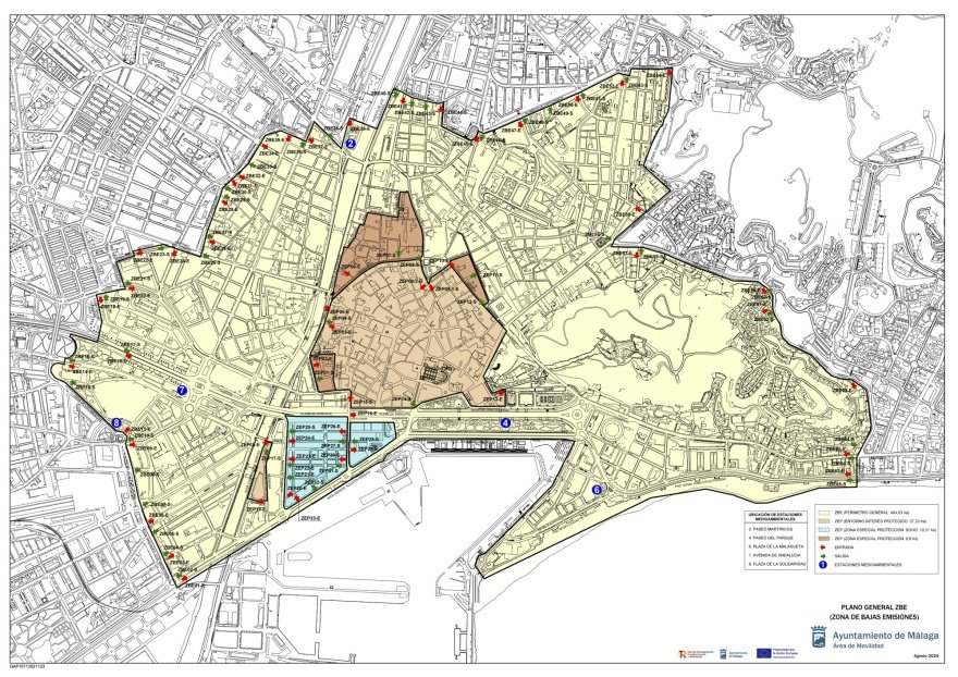 Map showing the boundary of Malaga's Low Emissions Zone (ZBE).