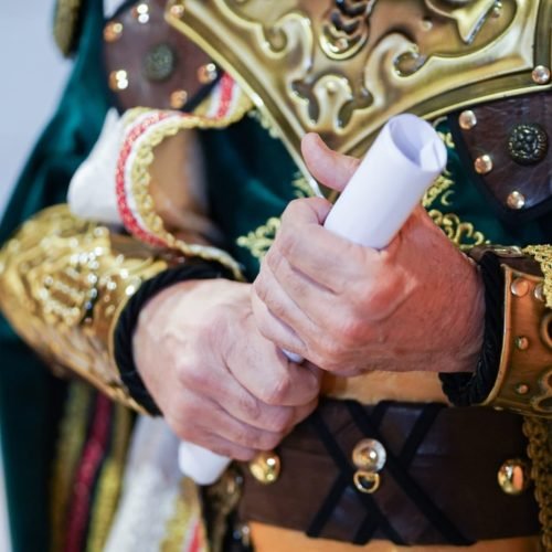 Magi holding a scroll during Three Kings celebrations in Malaga.