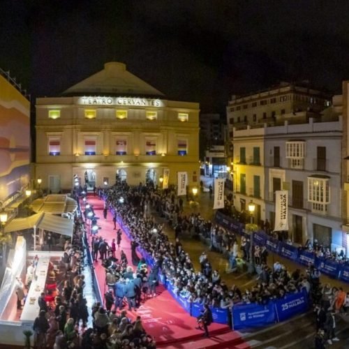 Exterior of the Teatro Cervantes in Malaga during the Festival de Málaga.